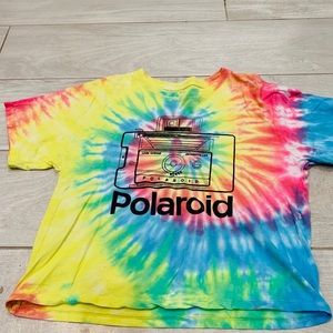 Polaroid Tie Dye Raimbow Twirl Camera Crop Top